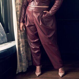 Eloquii Size 18 Burgundy Pleat Detail Tapered Faux Leather Pant